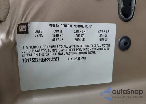 2005 Chevrolet Malibu z USA, uszkodzony, nr VIN 1G1ZS52F95F253587